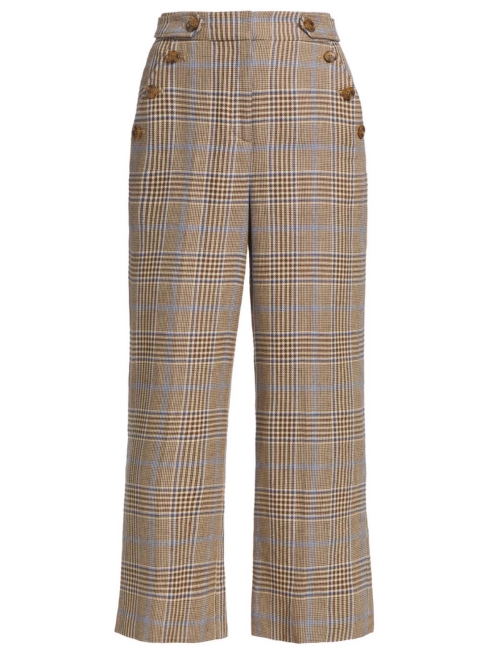 Veronica Beard Tan Plaid High-Waist Wide-Leg Pants - Like New Condition